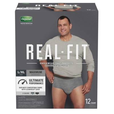 Depend Real Fit Incontinence Underwear for Men with Maximum Absorbency, Large/X-Large, 12 ct (Pack of 2) 