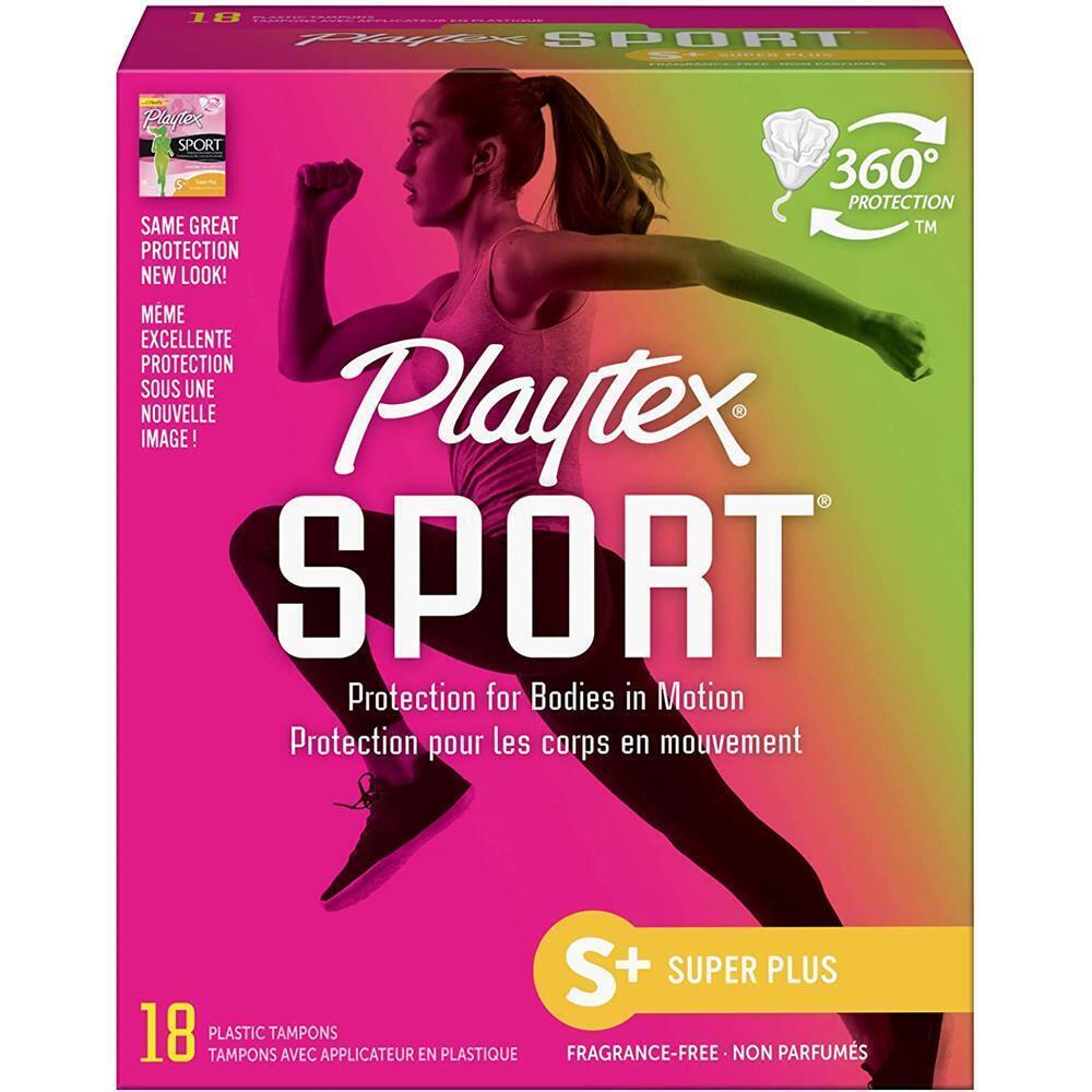 Playtex Sport Tampons Plastic Applicators Unscented Super Plus Absorbency - 18 ct
