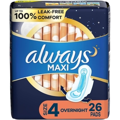 Always Maxi Pads With Flexi-Wings Overnight Size 4 - 26 ct 