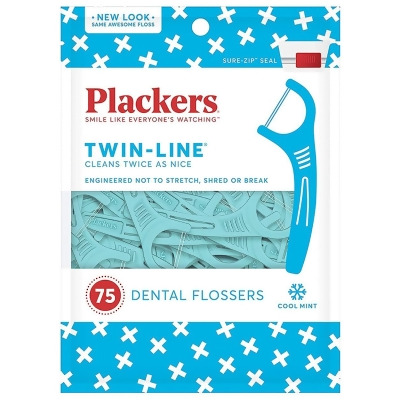 Plackers Twin-Line Dental Flossers Cool Mint - 75 ct 