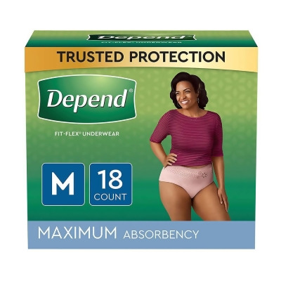 Depend Fit-Flex Underwear for Women Medium Maximum Absorbency - 2 packs of 18 ct 