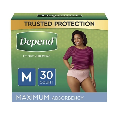 Depend Fit-Flex Underwear for Women Medium Maximum Absorbency - 2 packs of 30 ct 