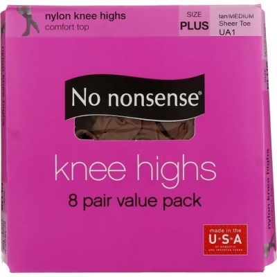 No Nonsense Knee Highs, Tan/medium Size Plus - 1 box 8 Pairs 