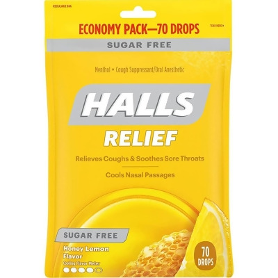 Halls Cough Suppressant Drops Sugar Free Honey Lemon Flavor - 70 ct 