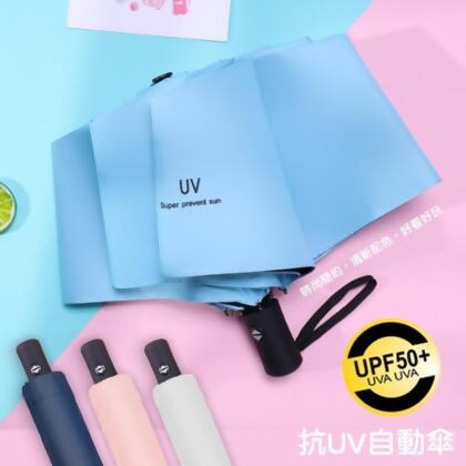 免運!【QiMart】抗UV可摺疊自動收合降溫黑膠八骨傘 尺寸 : 收合：28公分 x 直徑5公分 / 開傘：傘面直徑約98公分,傘長約57公分 (8入,每入147.9元) 