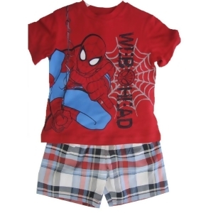 Marvel Little Boys Red Grey Spiderman Web Head Plaid 2 Pc Shorts Set 2T-4t - 2T
