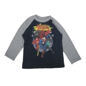 Marvels Little Boys Grey Navy Justice League Print Long Sleeved Shirt 2T-5 - 4T