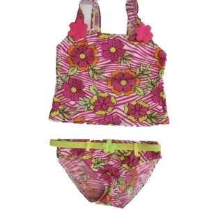 2B Real Little Girls Pink White Floral Print 2Pc Tankini Swimsuit 4-6X - 5/6