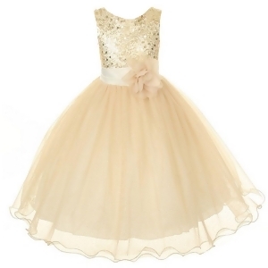 Kids Dream Big Girls Gold Sequin Bodice Floral Overlaid Flower Girl Dress 8-14 - 14