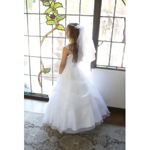 Angels Garment Big Girls White Draped Organza Sequin Communion Dress 7-14 - 14