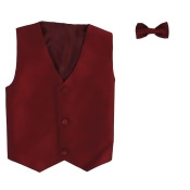 Lito Big Boys Burgundy Poly Silk Vest Bowtie Special Occasion Set 8-14