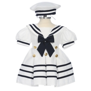 Baby Girls White Navy Bow Dress Hat Sailor Outfit 3-24M - 3-6 Months