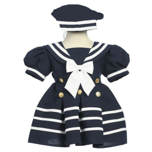 Baby Girls Navy White Bow Dress Hat Sailor Outfit 3-24M - 6-12 Months