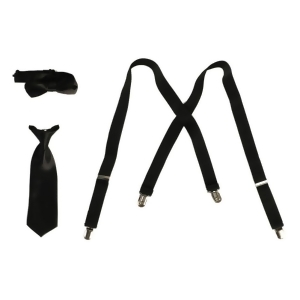 Big Boys Black Suspender Bow-tie Tie Combo Special Occasion Set - All