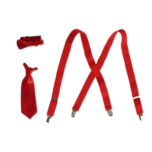 Big Boys Red Suspender Bow-tie Tie Combo Special Occasion Set - All