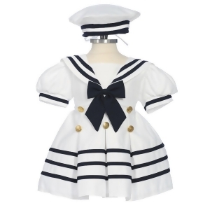 Little Girls White Navy Bow Dress Hat Sailor Outfit 2-4T - 3T