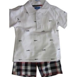 Weeplay Little Boys White Gray Polo Shirt Plaid 2 Pc Shorts Set 2T-4t - 2T