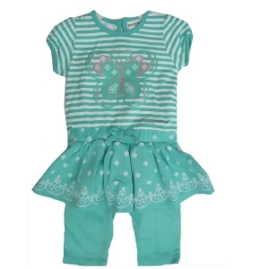 Buster Brown Little Girls Aqua Striped Butterfly Bow 2 Pc Pants Set 2T-4t - 4T