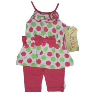 Carter's Baby Girls Green Pink Dotted Ruffle Flower Bow 2 Pc Pants Set 12-24M - 18 Months