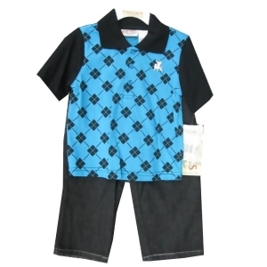 Carter's Little Boys Black Blue Plaid Polo Shirt Denim 2 Pc Pants Set 2T-4t - 3T