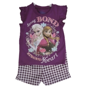 Disney Little Girls Purple Frozen Characters Plaid Print 2 Pc Shorts Set 2T-4t - 3T