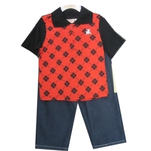 Carter's Little Boys Black Red Plaid Polo Shirt Denim 2 Pc Pants Set 2T-4t - 4T