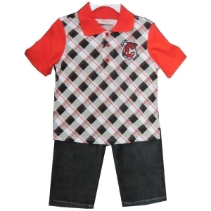 Carter's Little Boys Red Gray Plaid Polo Shirt Denim 2 Pc Pants Set 2T-4t - 4T