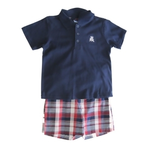 Weeplay Little Boys Navy Blue Polo Shirt Plaid 2 Pc Shorts Set 2-4T - 3T