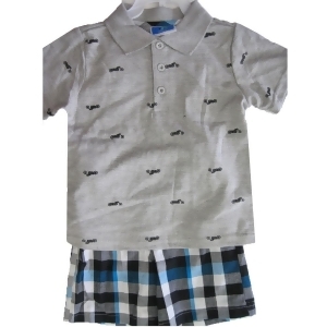 Weeplay Little Boys Gray Blue Plaid Polo Shirt 2 Pc Shorts Set 2T-4t - 3T