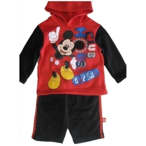 Disney Baby Boys Red Black Mickey Mouse Club Print Hooded 2 Pc Pants Set 12-24M - 12 Months