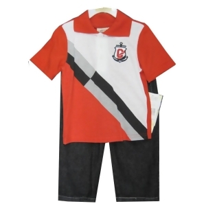 Carter's Little Boys White Red Paneled Polo Shirt Denim 2 Pc Pants Set 2T-4t - 4T