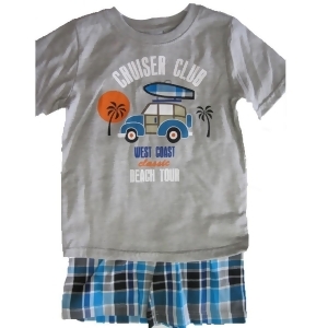 Weeplay Little Boys Gray Blue T-Shirt Plaid 2 Pc Shorts Set 2T-4t - 2T