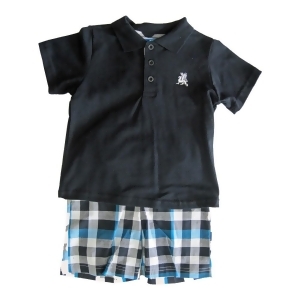 Weeplay Little Boys Black Blue Polo Shirt Plaid 2 Pc Shorts Set 2-4T - 3T