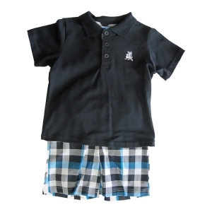 Weeplay Little Boys Black Blue Polo Shirt Plaid 2 Pc Shorts Set 2-4T - 2T