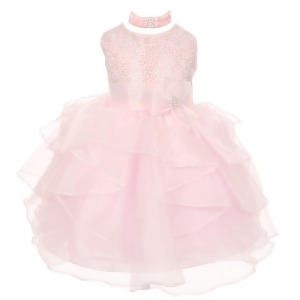 Baby Girls Light Pink Organza Rhinestuds Bow Sash Flower Girl Dress 6-24M - 6 Months