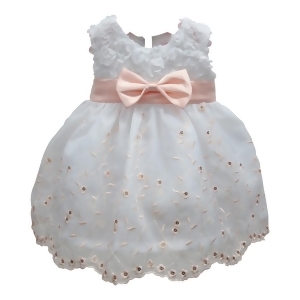 Baby Girls Peach White Floral Embroidery Soutache Flower Girl Dress 6-24M - 24 Months