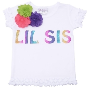 Reflectionz Baby Girls White Lil Sis Floral Ruffled Hem Top 12-18M - 18 Months