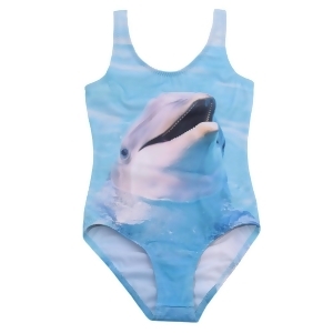 Popup Shop Baby Girls Blue Dolphin Print Uv Safe 1 Piece Swimsuit 1-2 - 1/2