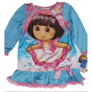 Nickelodeon Little Girls Sky Blue Dora The Explorer Print Sleep Dress 2T-4t - 2T
