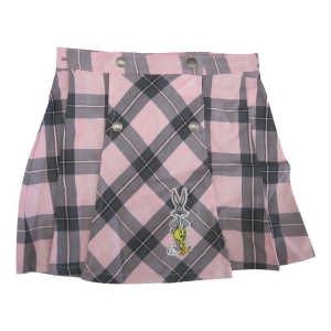 Wb Big Girls Pink Plaid Looney Tunes Character Applique Button Skirt 7-12 - 10