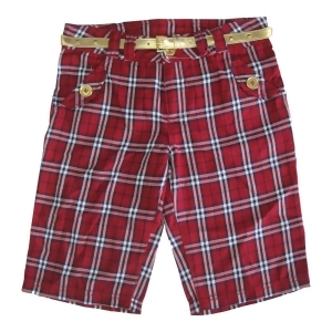 Disney Big Girls Red Plaid Jonas Brothers Style Gold Belted Shorts 8-16 - 10/12