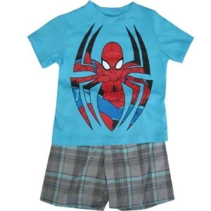 Marvels Little Boys Aqua Spiderman Graphic Print Plaid Shorts Outfit 4-7 - 6