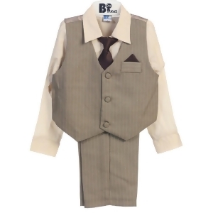 B-one Four Piece Solid Khaki Shirt Striped Khaki Boys Vest Set 9M-4t - 12 Months