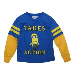 Minions Little Boys Royal Blue Yellow Character Print Long Sleeve Shirt 4-7 - 5