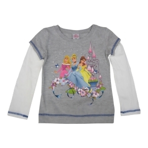 Disney Little Girls Grey Princess Flowery Print Long Sleeve T-Shirt 6 - 6