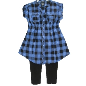 Faded Glory Big Girls Blue Black Plaid Button 2 Pc Pants Set 7-16 - 10/12