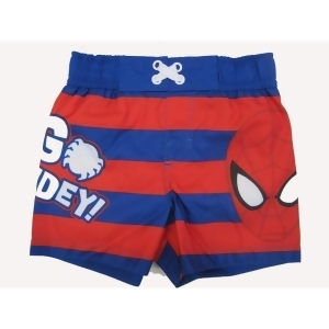 Marvels Little Toddler Boys Red Royal Blue Striped Go Spidey Swim Shorts 2-4T - 2T
