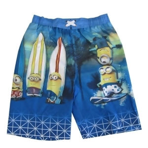 Minions Little Boys Sky Blue Surfin Cartoon Character Swimwear Shorts 4-7 - 4/5
