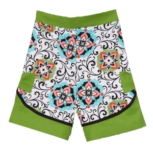 Little Girls Green Floral Geometric Scroll Mixed Pattern Shorts 12M-6 - 4T