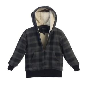 Gioberti Little Boys Grey Checkered Sherpa Lining Hooded Flannel Jacket 4-7 - 5